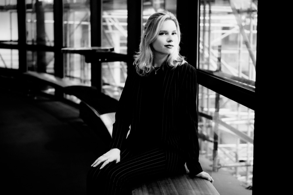 Black and white portrait, backstage corridor